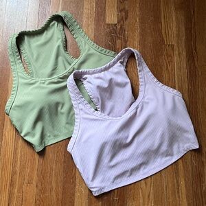 All in Motion long line sports bra size large bundle olive green & lilac cropped